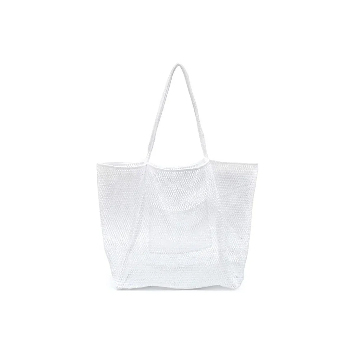 White mesh travel tote with long shoulder straps