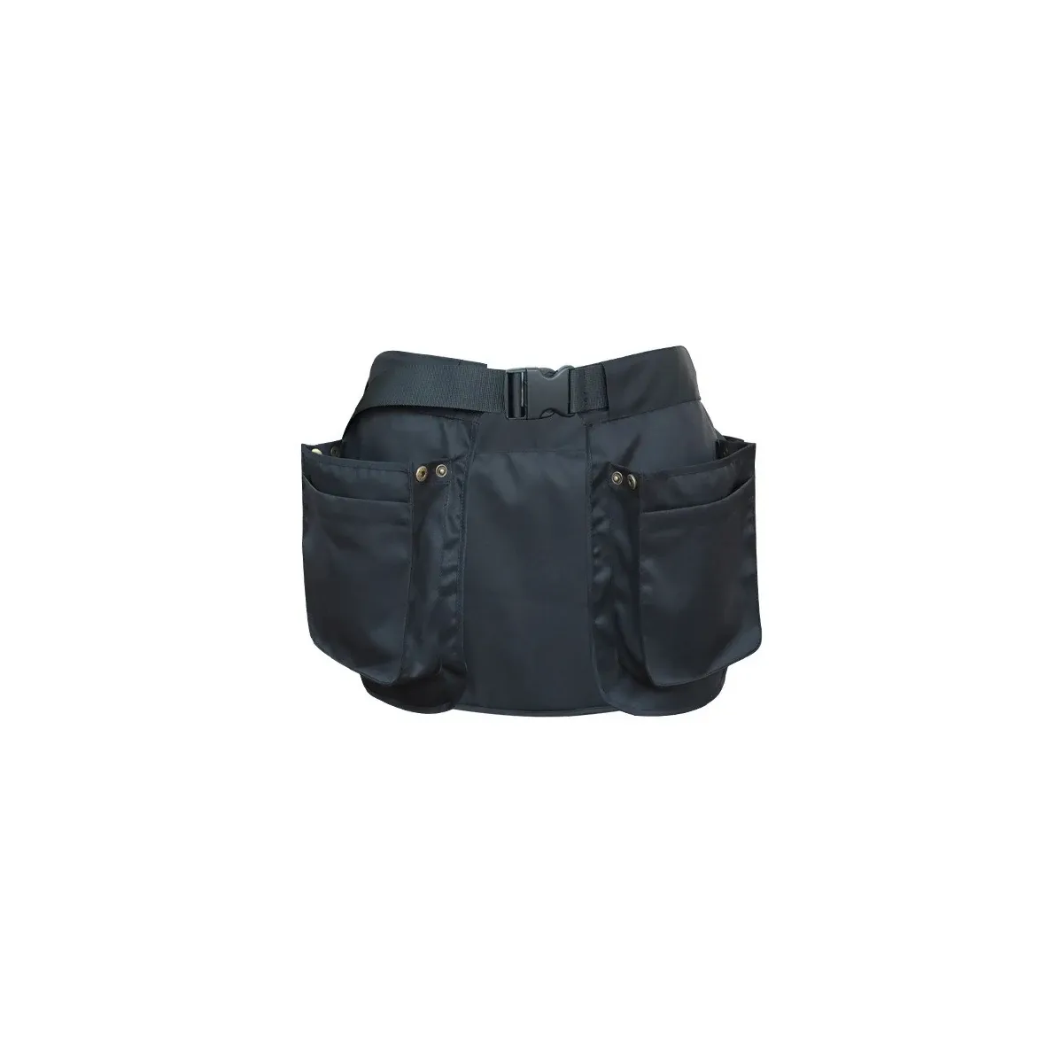 Front pockets on a black waist apron