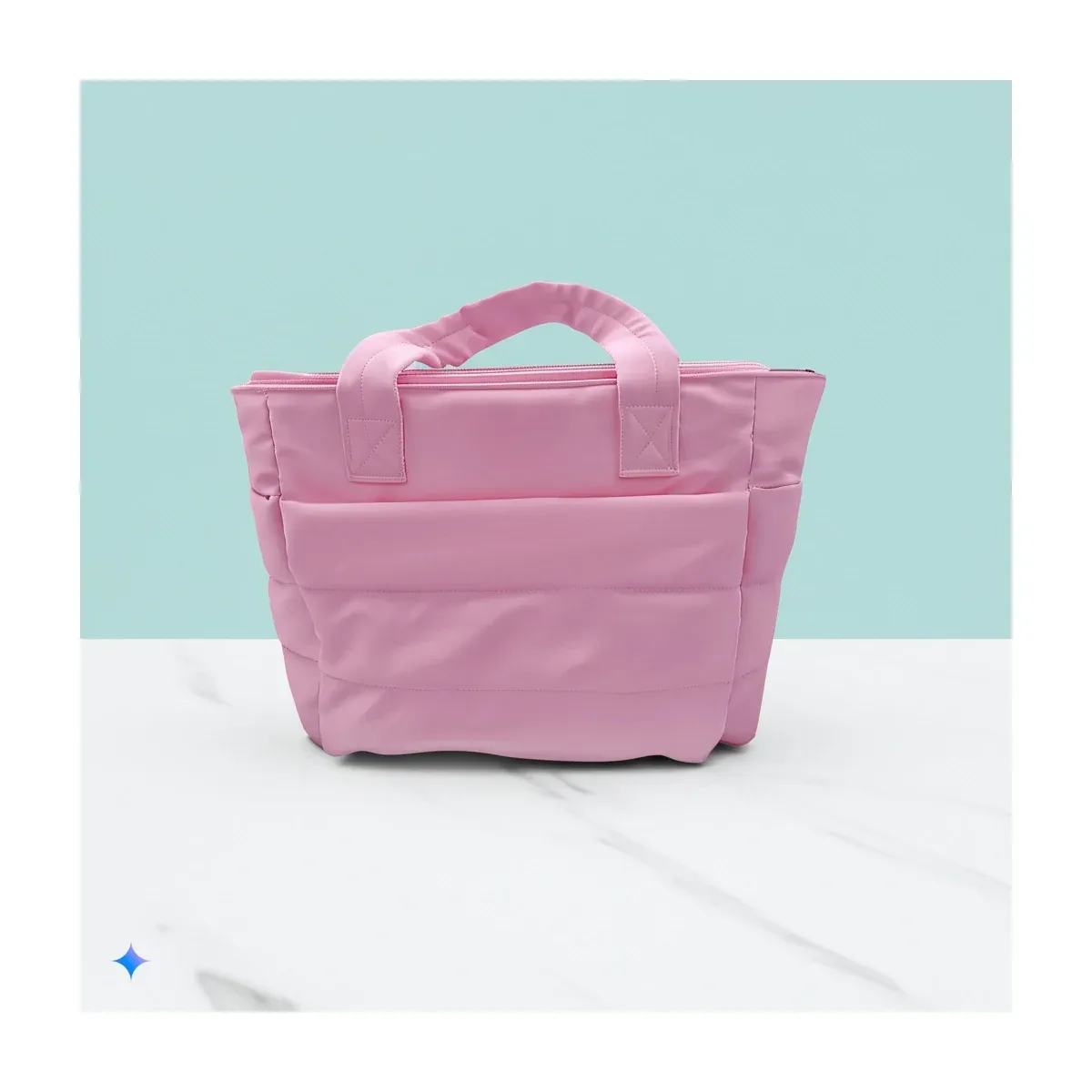 Padded commuter tote in pink and black