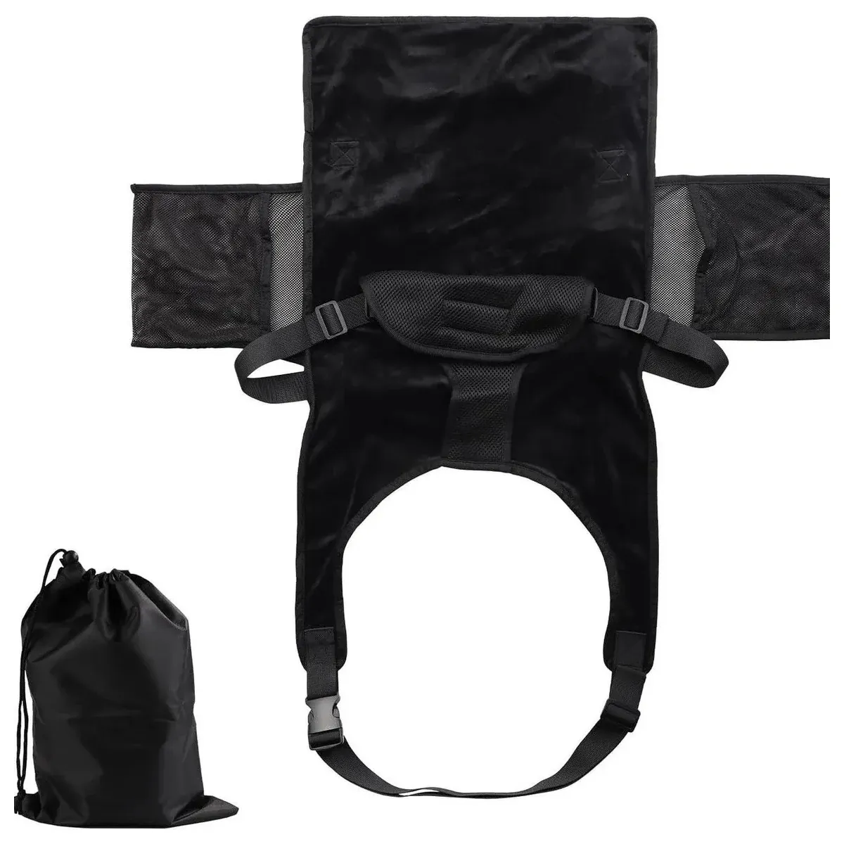 Airplane seat extender folded with drawstring bag