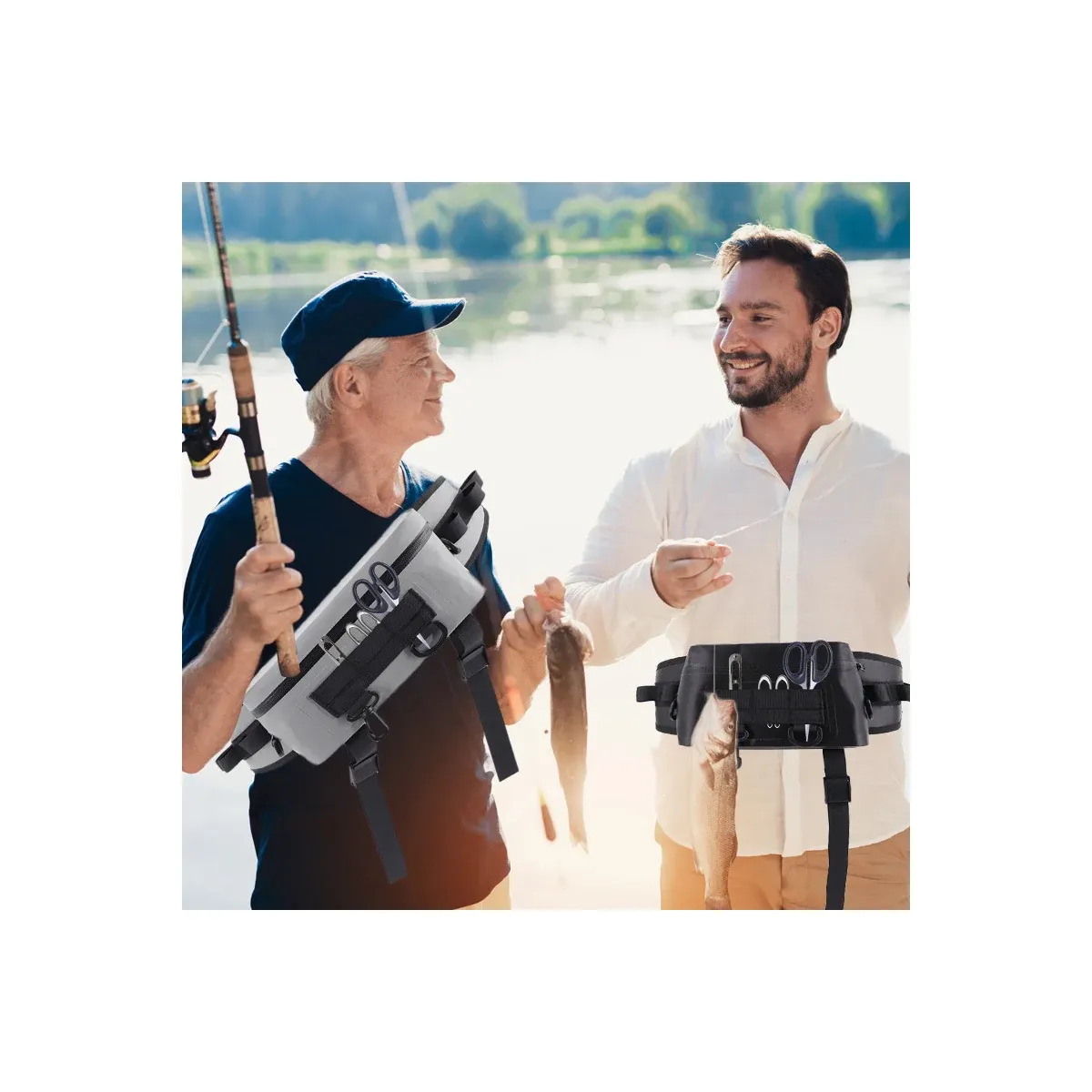 Angler wearing a fishing waist pack at the river