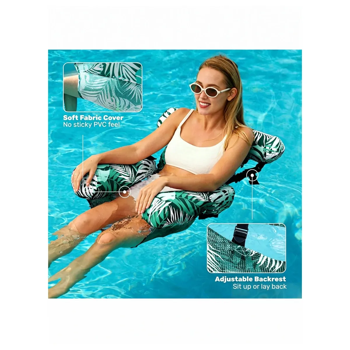 Fabric pool float with adjustable backrest