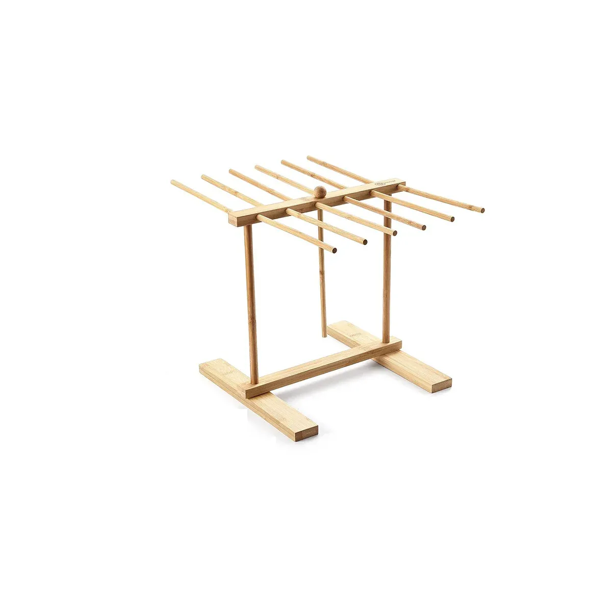 Wooden pasta drying rack with wooden dowels