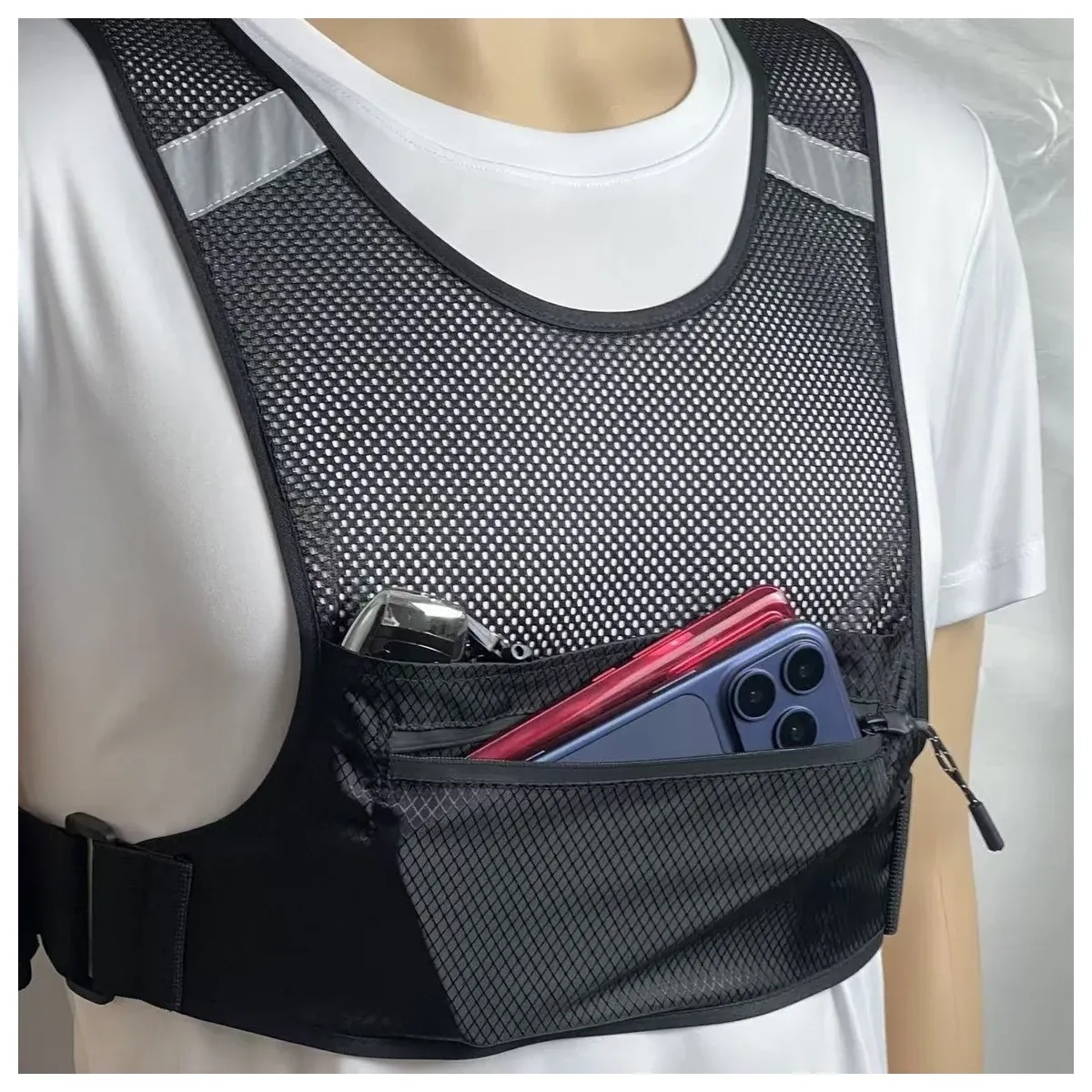 Mesh running vest with phone pocket