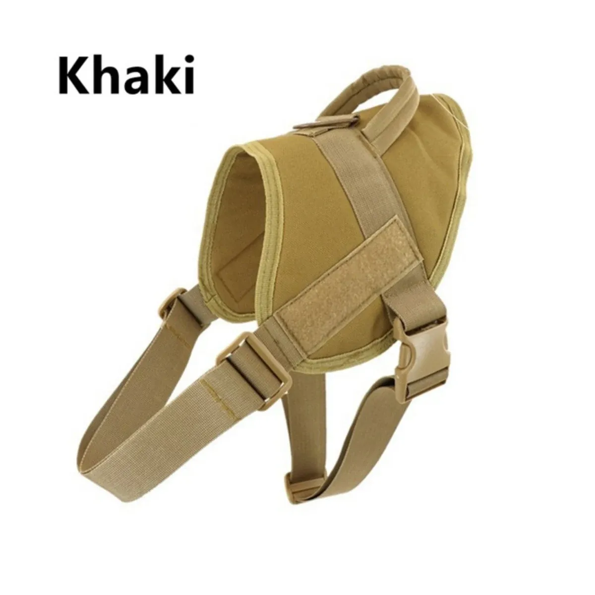 Khaki tactical dog harness with top handle