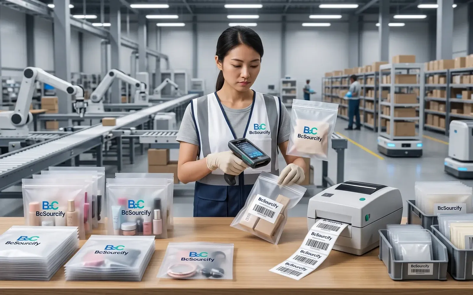 Fulfillment operator packing a Shopify order in a China warehouse