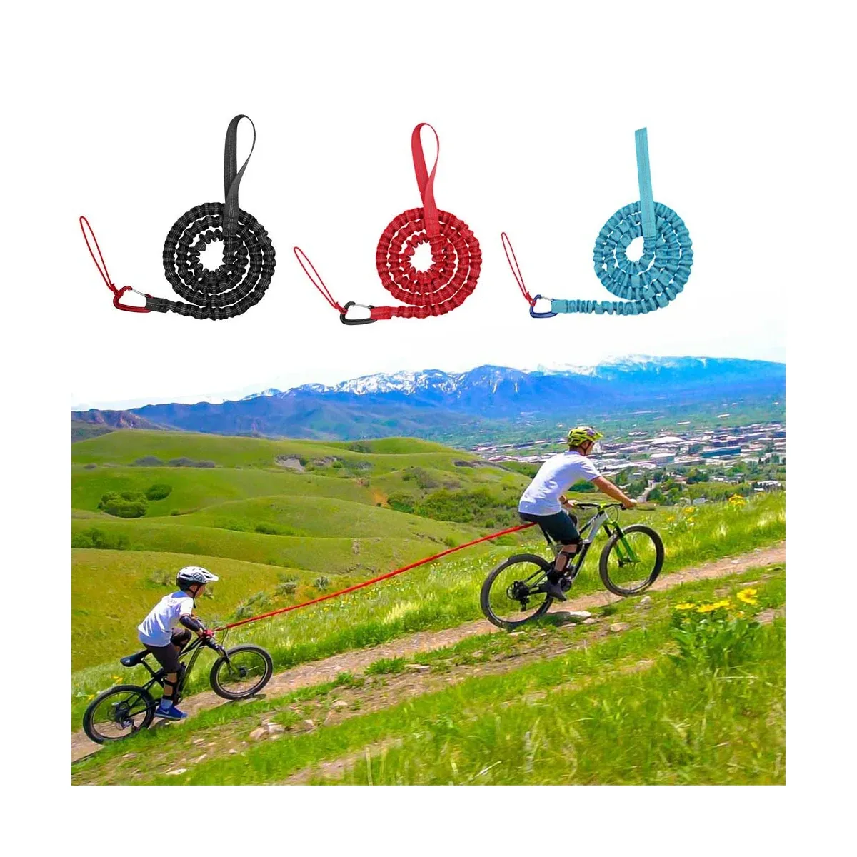 Elastic bicycle tow rope in three colors