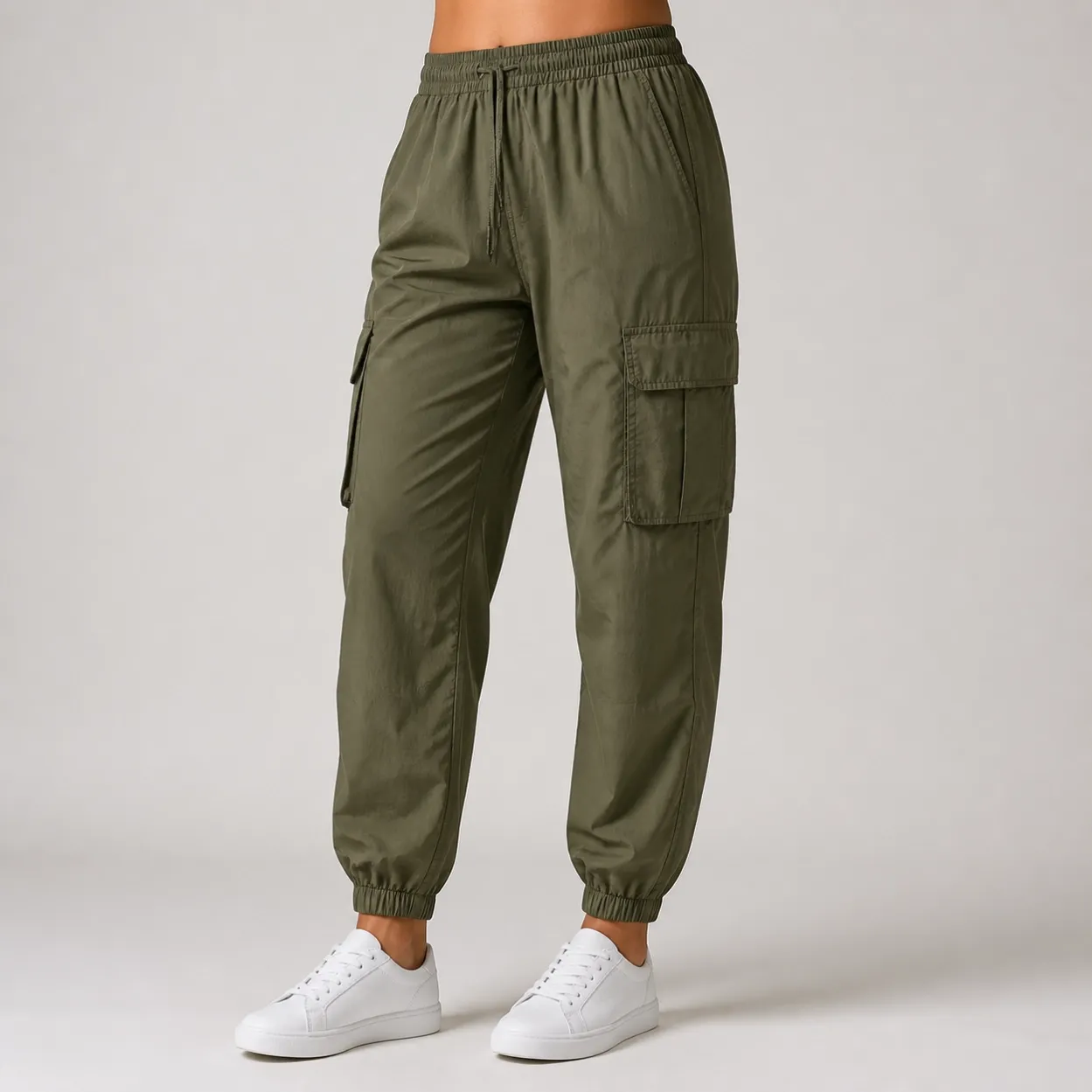 custom-olive-cargo-parachute-jogger-pants-front