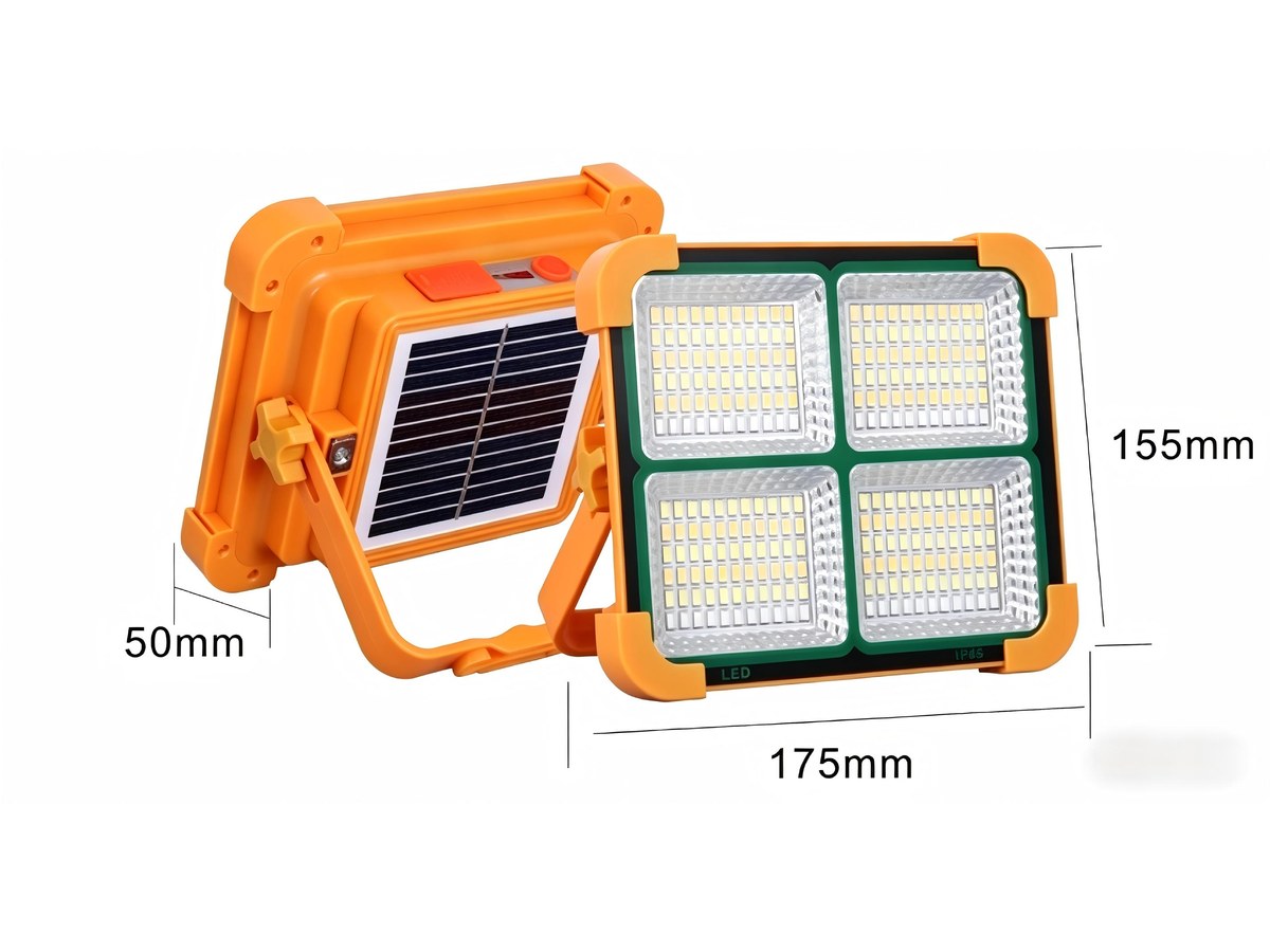 DK-STS87 100W solar flood light with solar panel, full view