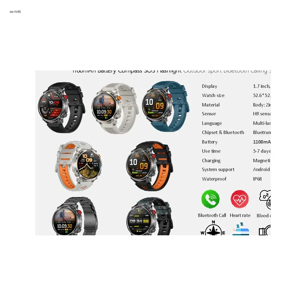 1100mAh Battery Compass SOS Flashlight Outdoor Sport Smartwatch