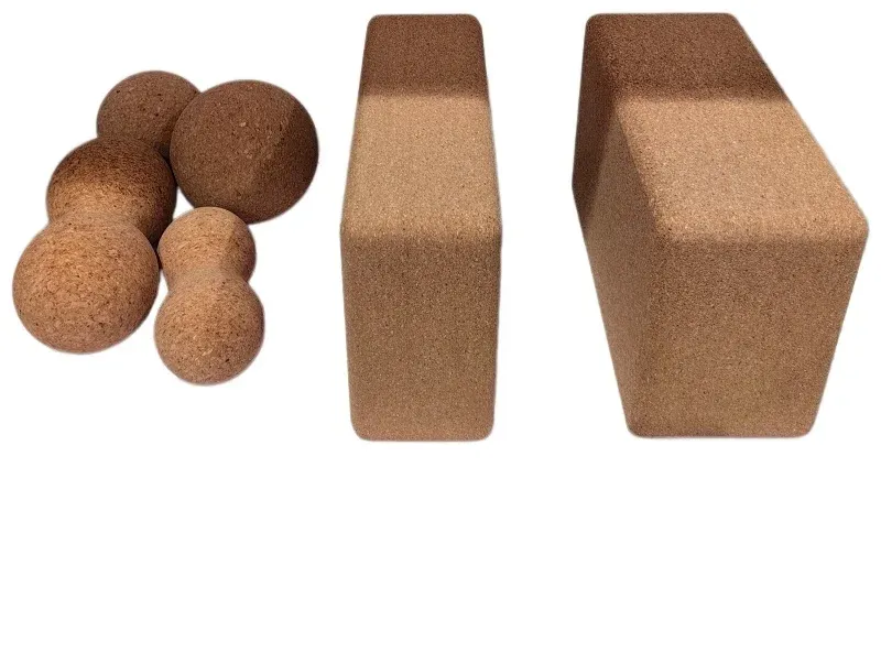 Cork yoga set with cork massage balls and two cork yoga blocks