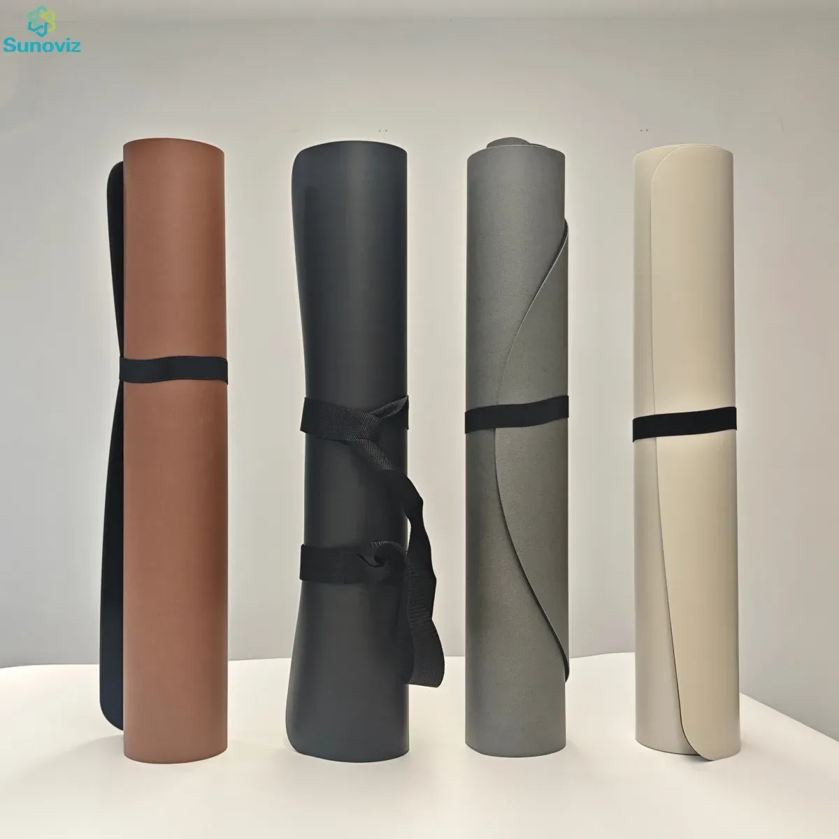 Dark grey, brick red and off-white matte PU yoga mats
