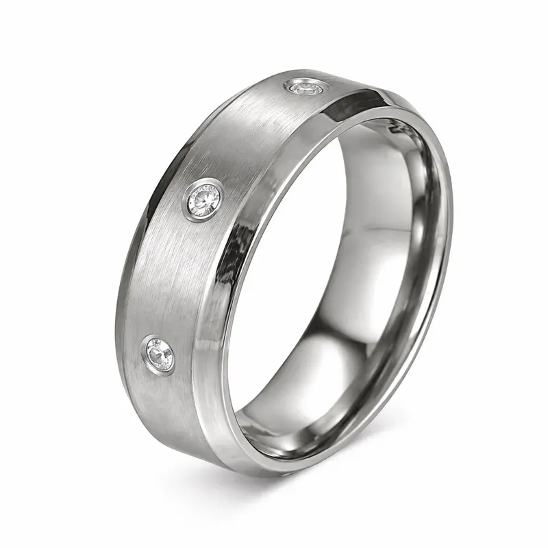 silver stone-set titanium ring with stone setting, FKS-TI-029