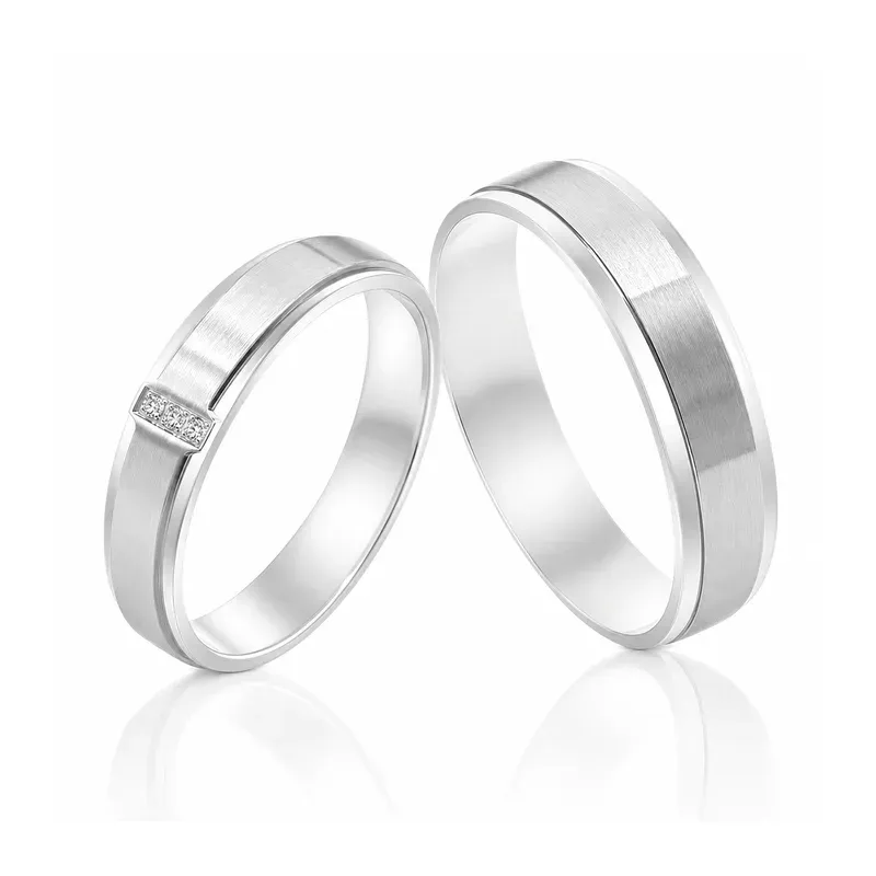 silver-tone brass wedding rings with square detailing, FKS-BR-059 display design