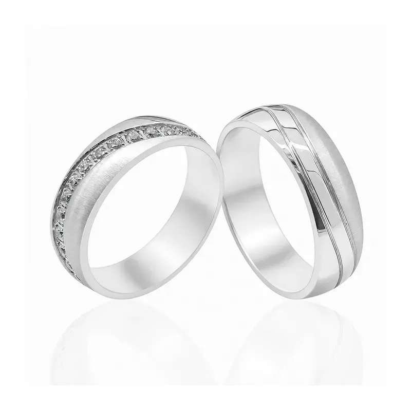 silver-tone brass wedding rings with channel-set stone layout with grooved detailing, FKS-BR-040 display design