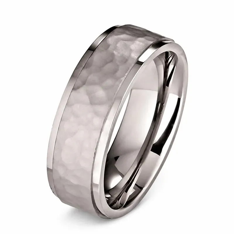 silver hammered titanium ring with hammered texture, FKS-TI-037