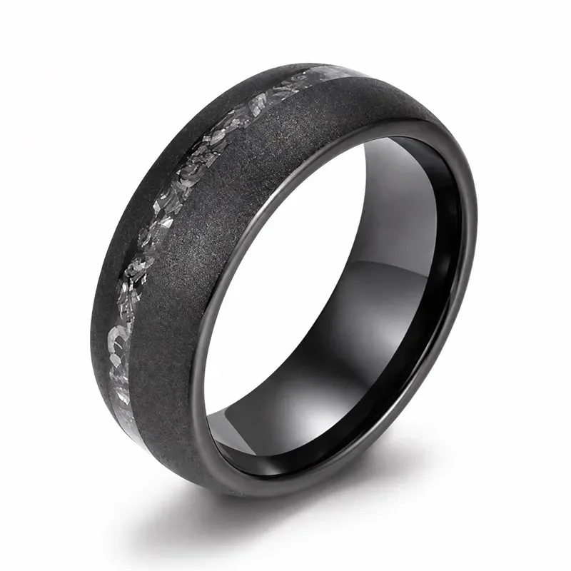 black hammered men's titanium rings with hammered texture, FKS-TI-006