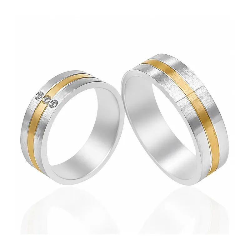 two-tone brass wedding rings with triple-band construction, FKS-BR-003 display design