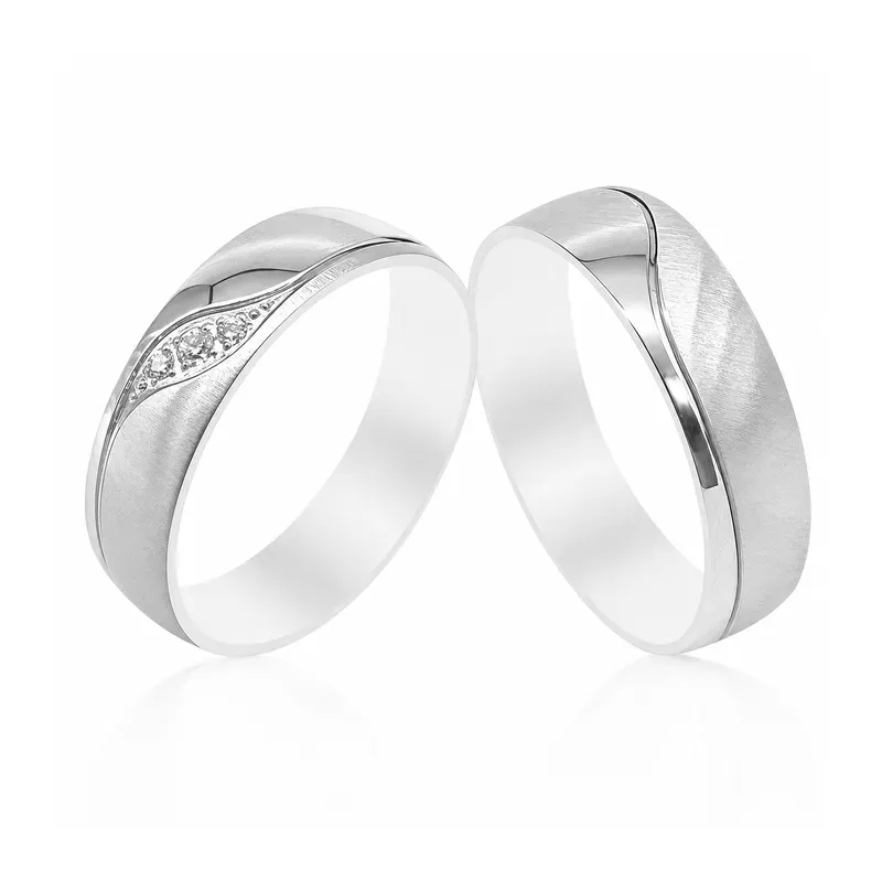silver-tone brass wedding rings with engraved pattern, FKS-BR-055 display design