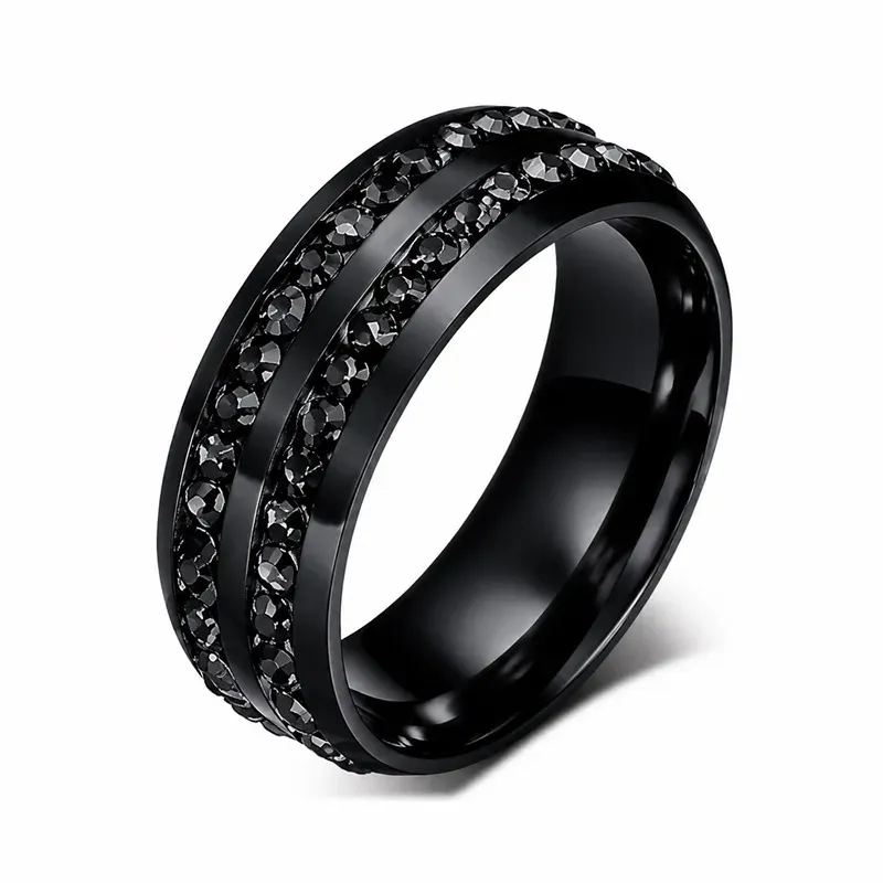 black crushed stone inlay titanium ring with crushed stone inlay, FKS-TI-020