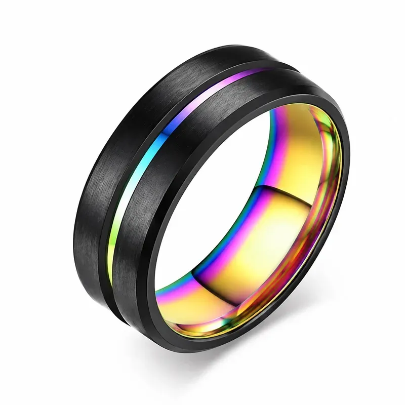 rainbow black titanium ring with rainbow finish, FKS-TI-036
