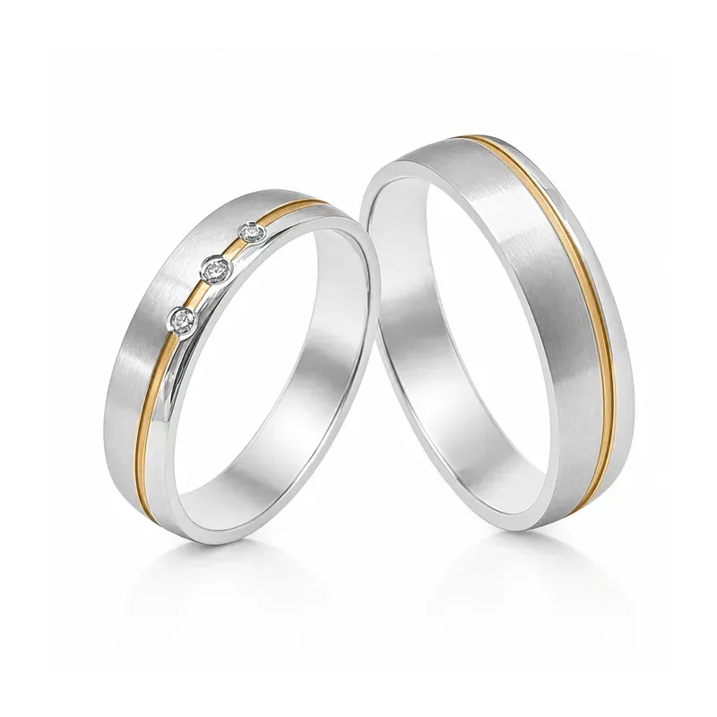 two-tone brass wedding rings with stone-set detailing, FKS-BR-001 display design