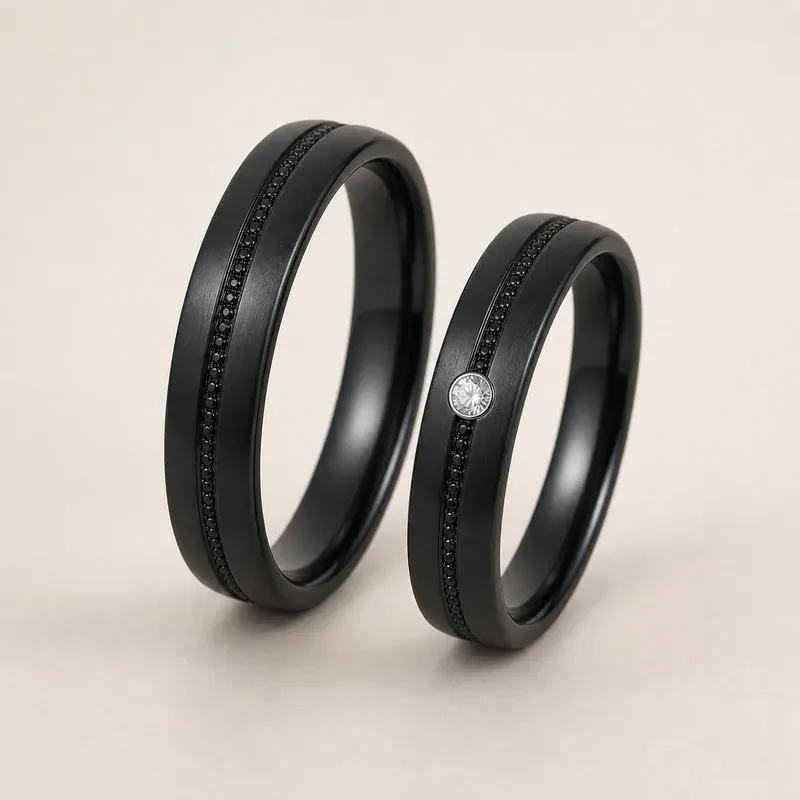 black zirconium couple rings with a black finish, FKS-BZ-021