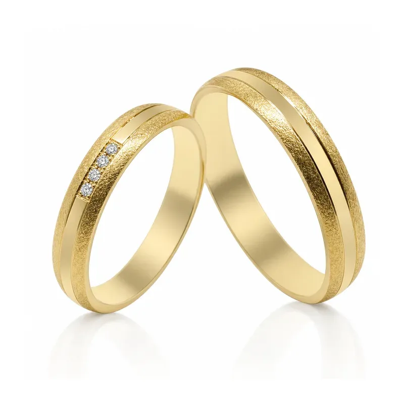yellow gold-tone brass wedding rings with textured surface, FKS-BR-010 display design