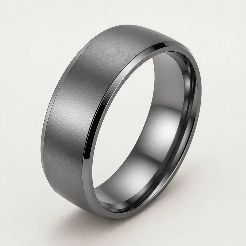 brushed tantalum ring with polished edges with brushed centre with polished stepped edges, FKS-TA-004
