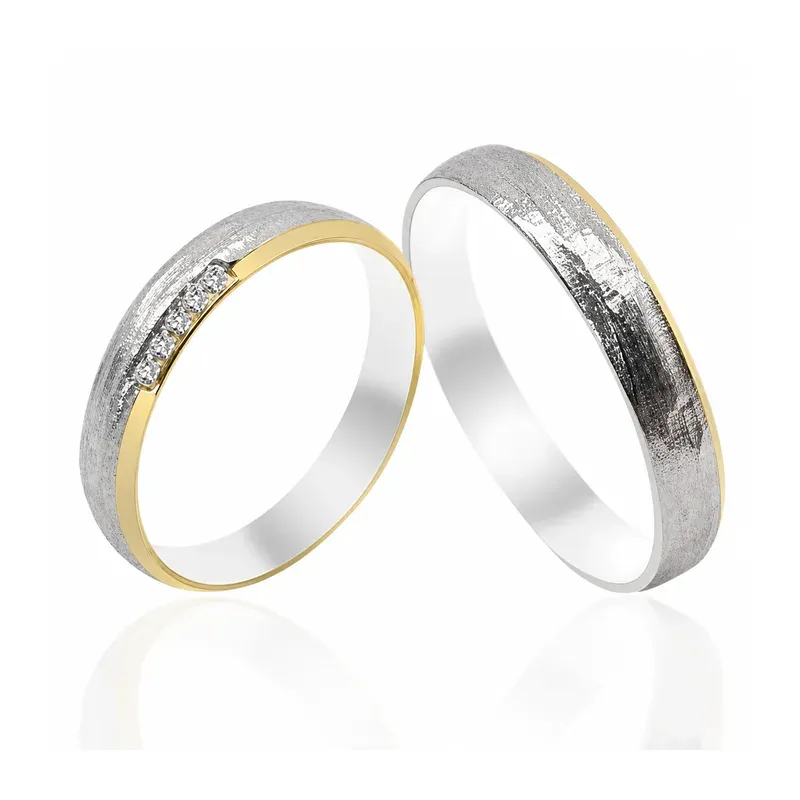 two-tone brass wedding rings with textured surface, FKS-BR-049 display design