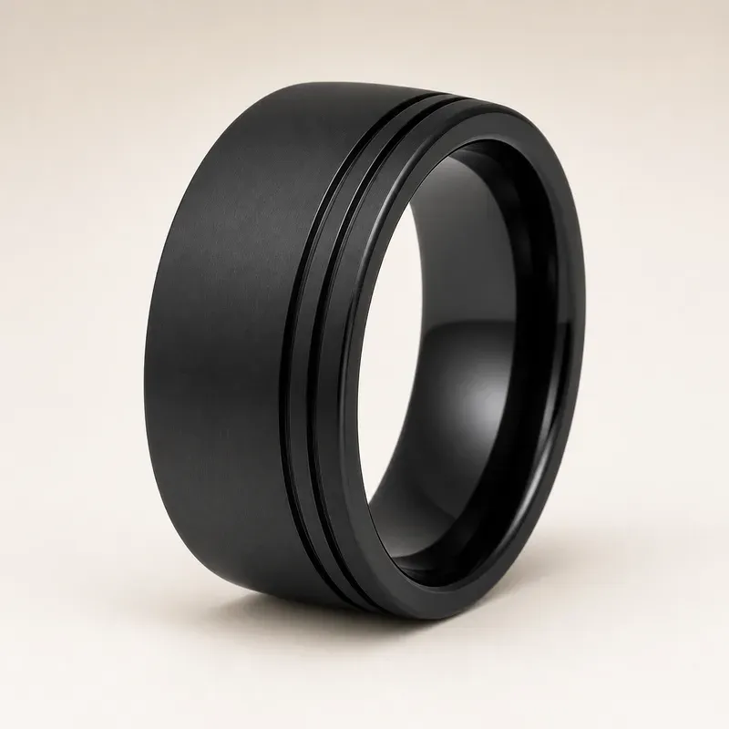 black zirconium ring with a black finish, FKS-BZ-008