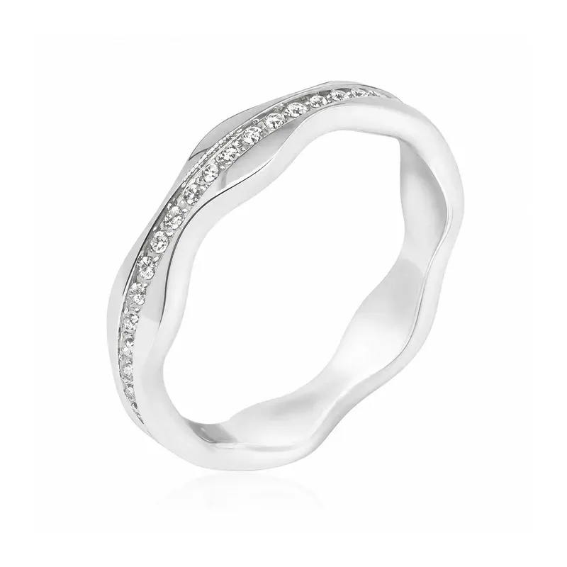 silver-tone brass stacking eternity rings with wavy profile, FKS-BR-079