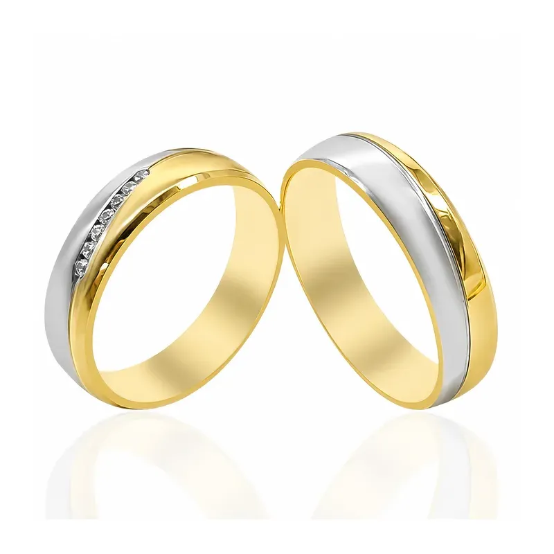 two-tone brass wedding rings with polished finish, FKS-BR-005 display design