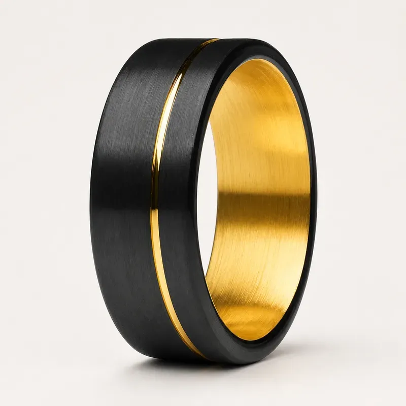 black zirconium ring with gold-tone plating, FKS-BZ-036