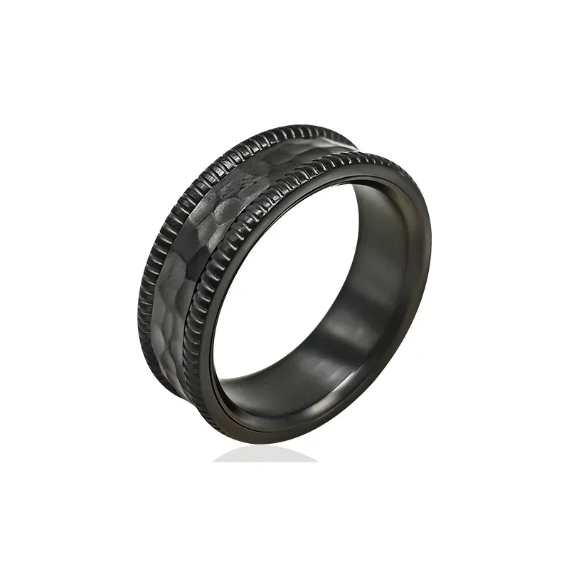 black stainless steel men's ring with black finish, FKS-SS-013
