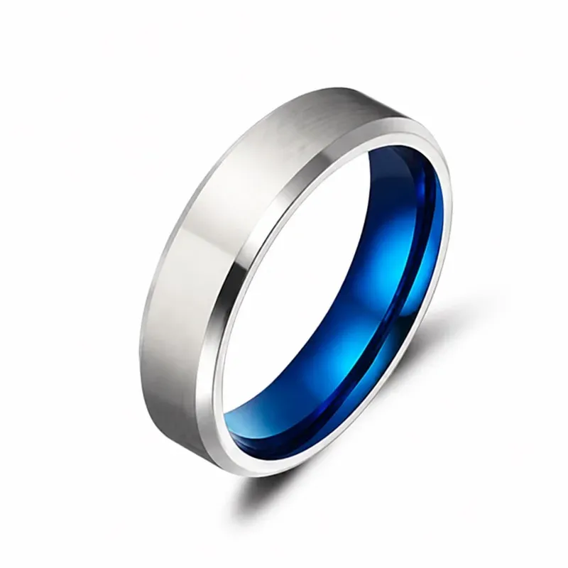 silver blue inner titanium ring with blue accent, FKS-TI-031