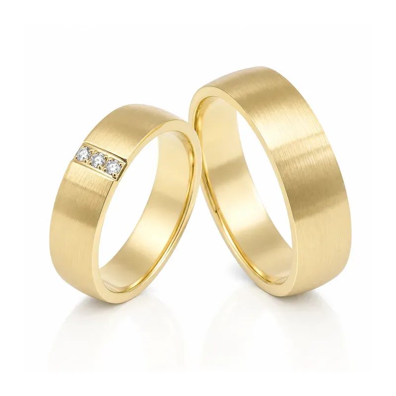 yellow gold-tone brass wedding rings with stone-set detailing, FKS-BR-004 display design