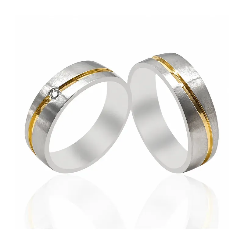 two-tone brass wedding rings with single-stone design, FKS-BR-008 display design