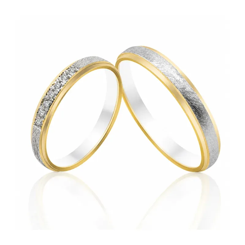two-tone brass wedding rings with textured surface, FKS-BR-039 display design