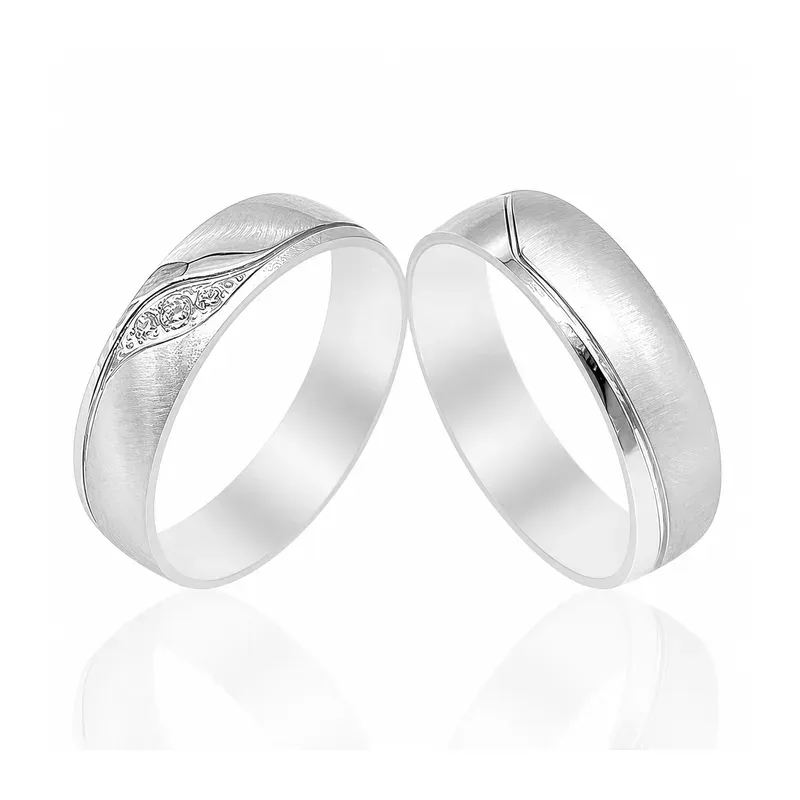 silver-tone brass wedding rings with engraved pattern, FKS-BR-054 display design