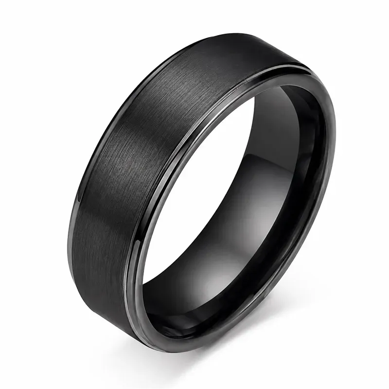 black brushed men's titanium rings with brushed finish, FKS-TI-002