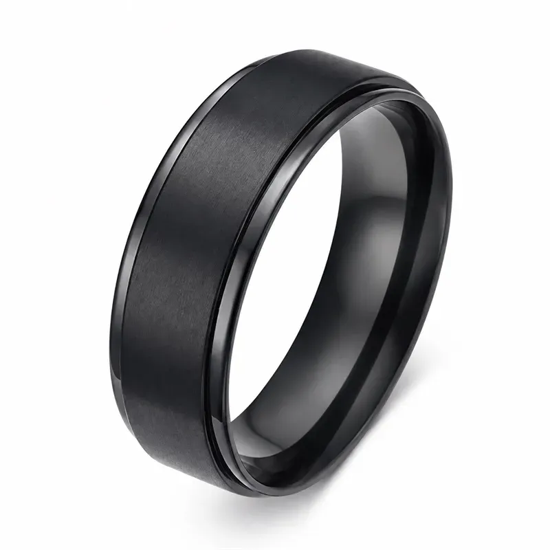 black matte men's titanium rings with matte finish, FKS-TI-010