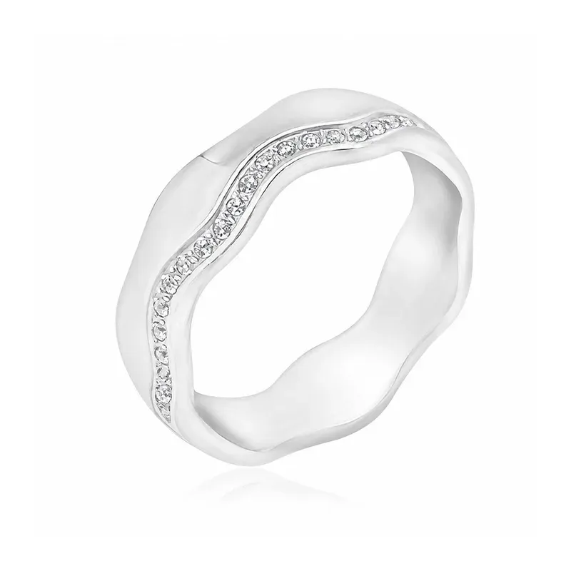 silver-tone brass stone-set engagement rings with wavy profile with stone-set detailing, FKS-BR-081