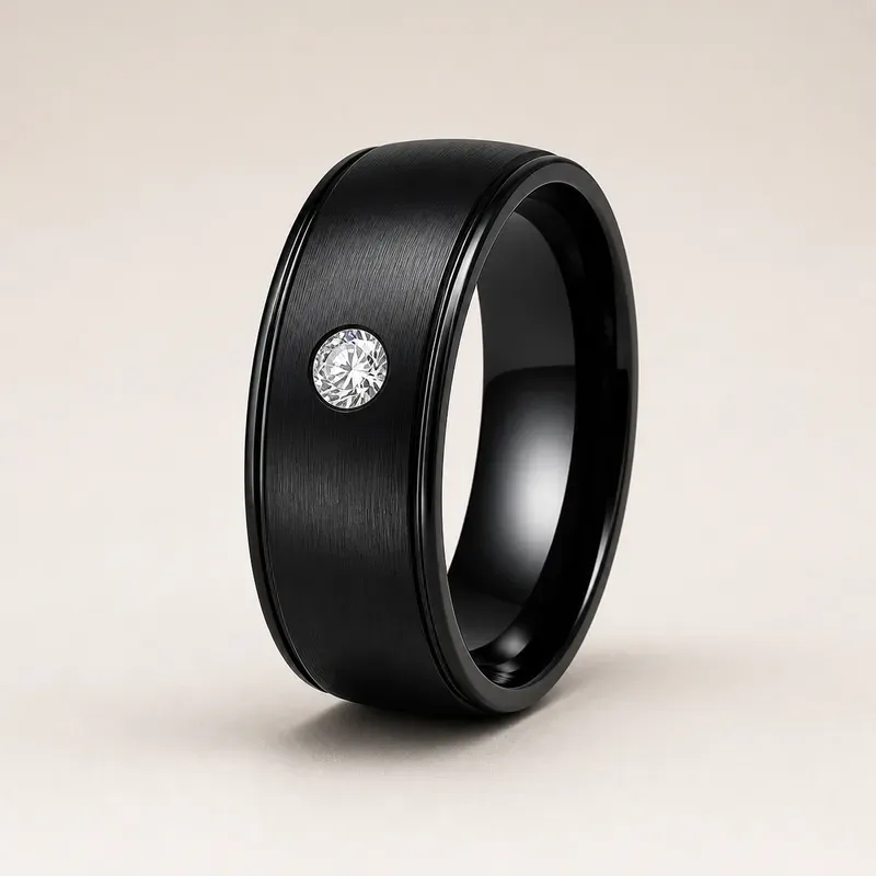 black zirconium ring with a black finish, FKS-BZ-012