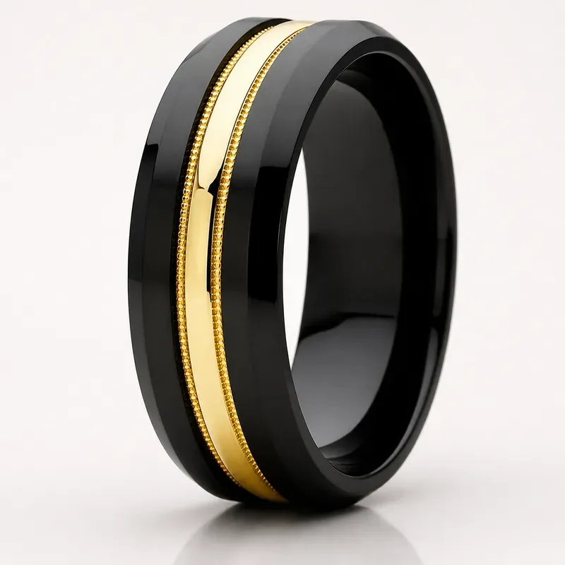 black zirconium ring with gold-tone plating, FKS-BZ-035