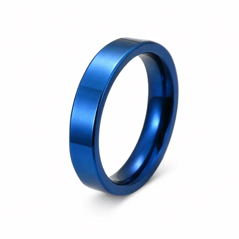 blue wedding titanium ring with blue accent, FKS-TI-012