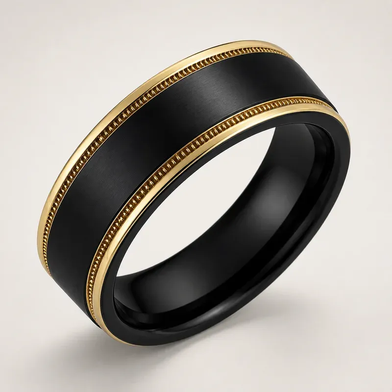 black zirconium ring with gold-tone plating, FKS-BZ-027
