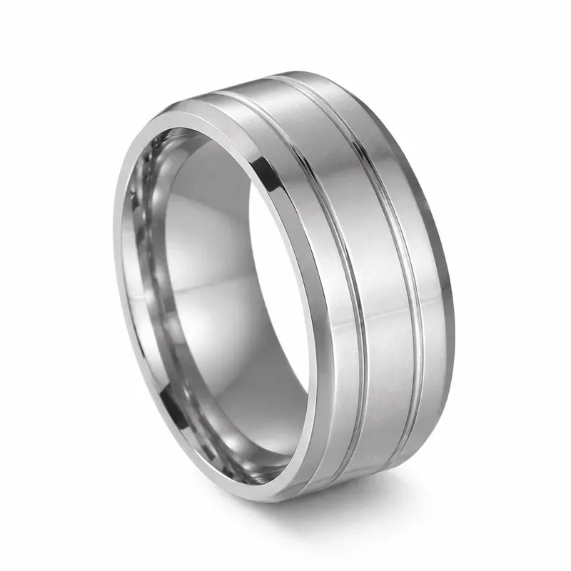 silver grooved wide titanium ring with grooved detailing, FKS-TI-034