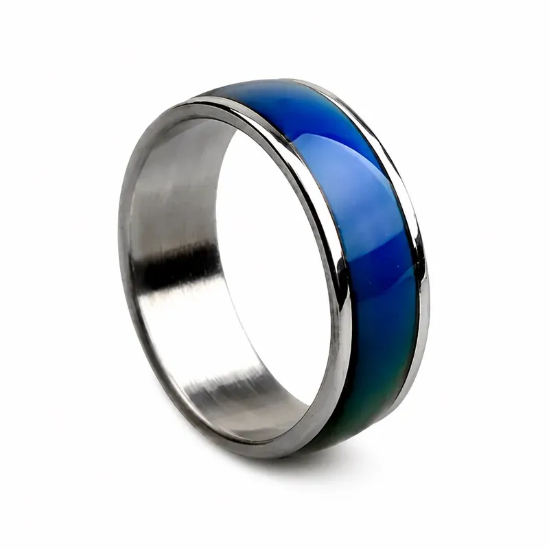 silver blue inlay titanium ring with blue accent, FKS-TI-032