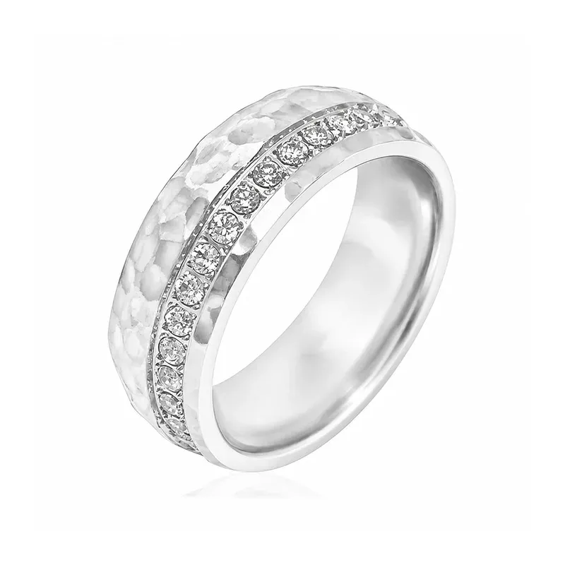 stainless steel hammered stone-set ring with stone setting, FKS-SS-018